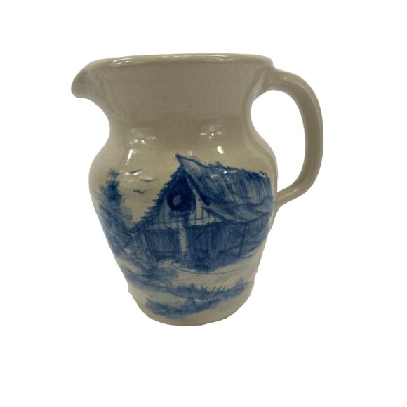 Vintage Yesteryears Casey Pottery Country Pitcher with Blue Design Marshall TX - Picture 1 of 8